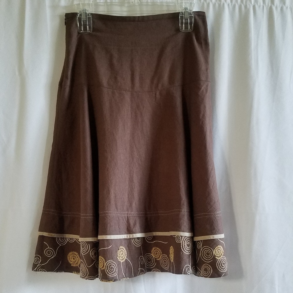 Summer Boho Linen Cotton Bell Skirt Brown Sz 4
